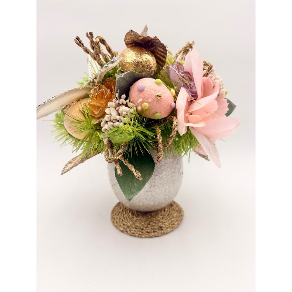 Sparkling Capiz She'll Easter Egg Arrangement Dragonfly Floral Vase Spring Decor - Picture 6 of 7